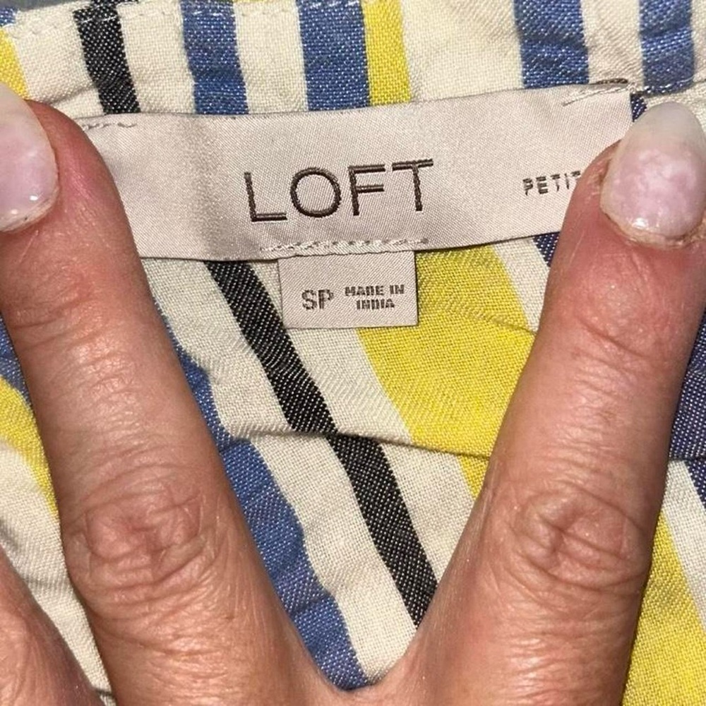 Loft Blue And Yellow Striped Ruffle Sleeve Dress Size SP - Picture 6 of 8